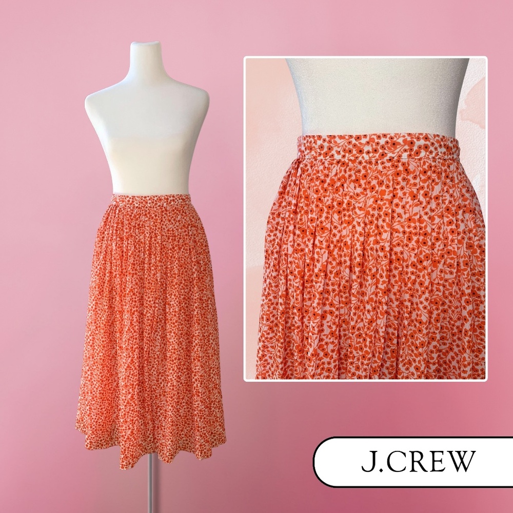 J. Crew Orange Midi Length Pleated Floral Skirt - Size 12